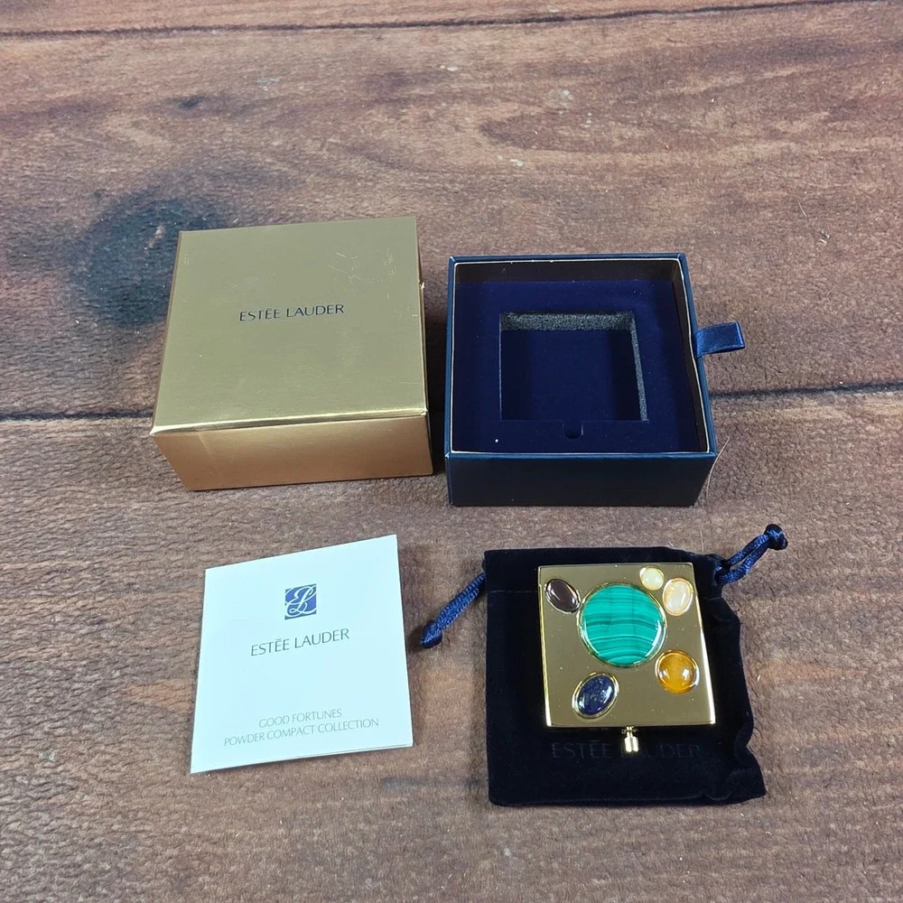 Estee Lauder Powder Compact Womens OS Gold Excellent Good Fortunes 2011 Stones